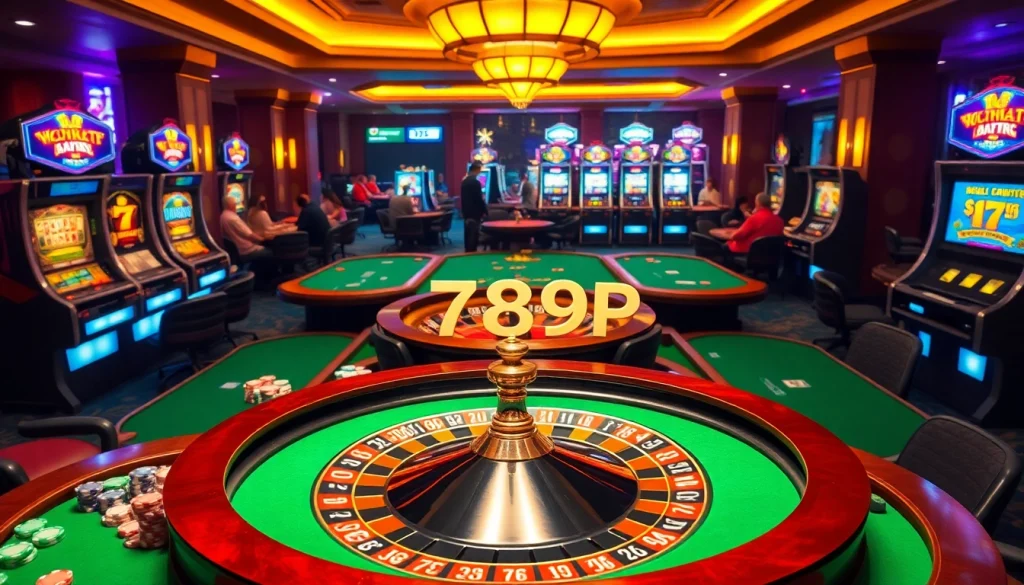 Experience the thrill of gambling with vibrant games at 789P casino, featuring poker tables and slot machines.